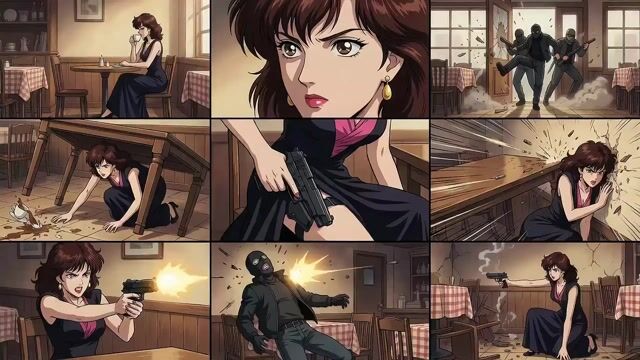 90 年代动漫动作序列：咖啡馆伏击